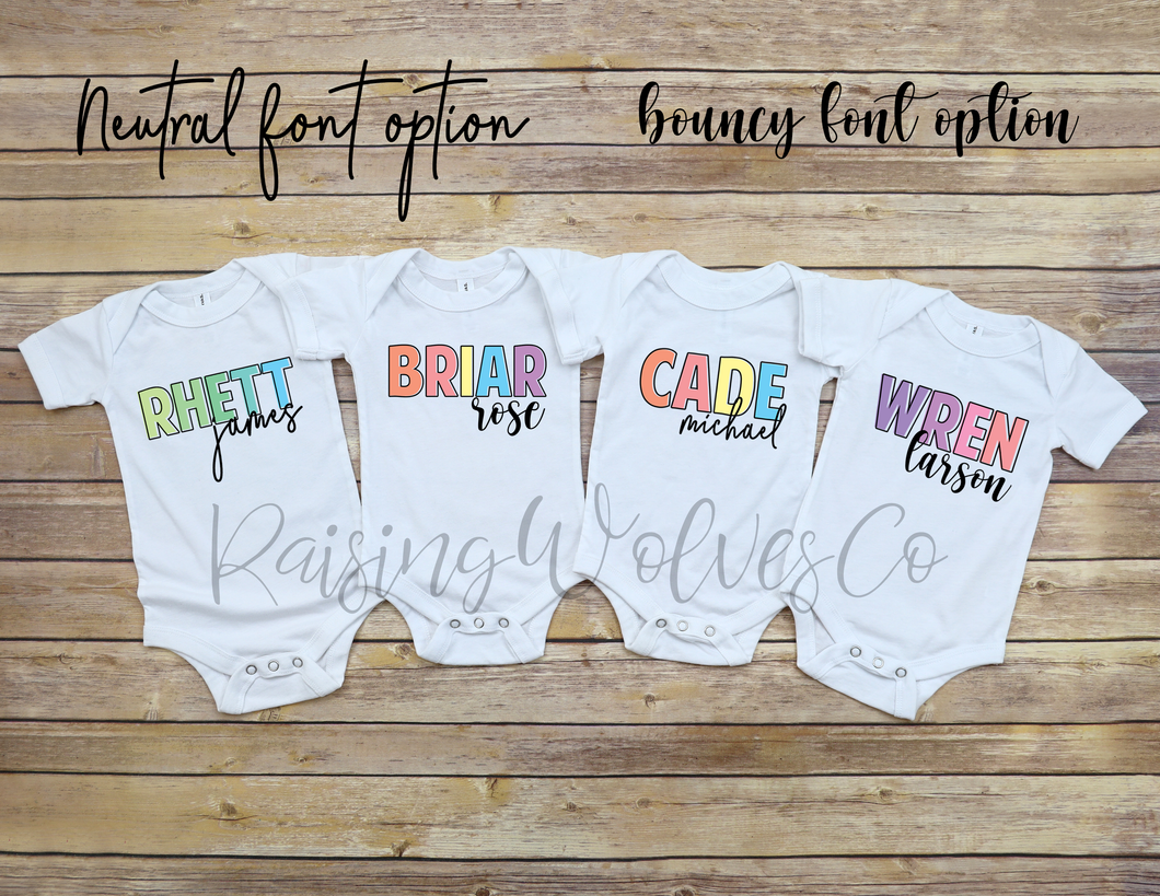 Personalized bodysuit or tee// Baby shower gift // pastel name t-shirt