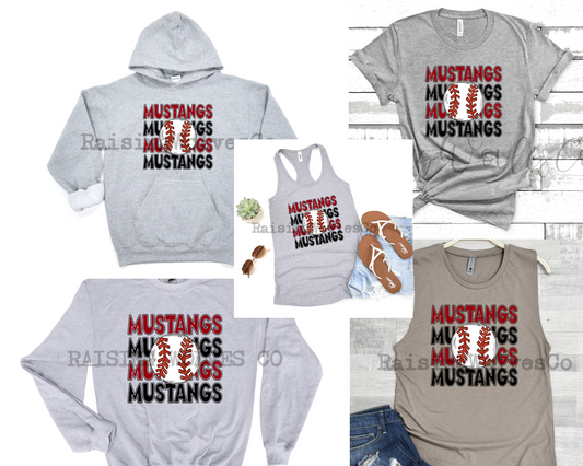 Mustangs Stacked Grey- Multiple Shirt Options