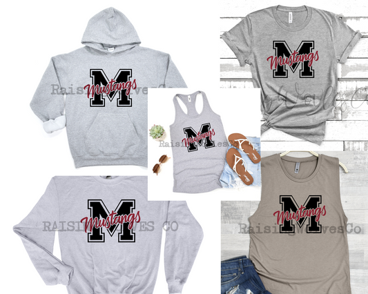 Varsity Mustangs Grey- Multiple Shirt Options