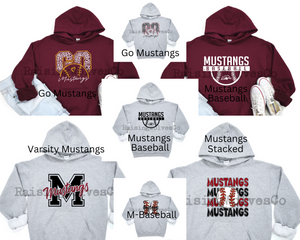 YOUTH Mustangs Hooded Sweatshirt -Your Choice of Design
