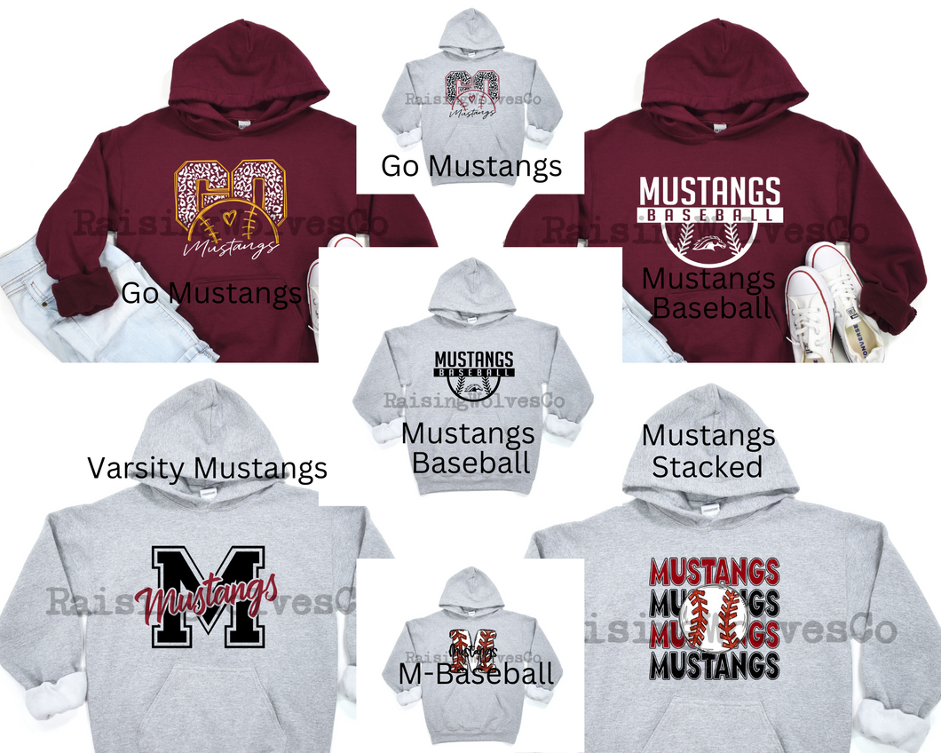 YOUTH Mustangs Hooded Sweatshirt -Your Choice of Design